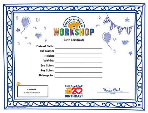 Free Printable Build A Bear Birth Certificate Template
